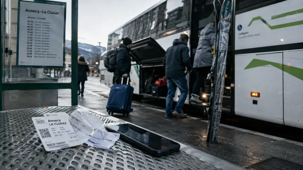 Bus Annecy La Clusaz : voyageurs et bagages, ligne Y62/63, 1h10