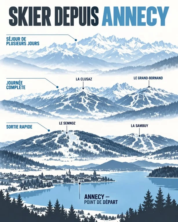 Infographie comparative des pistes de ski accessibles depuis Annecy
