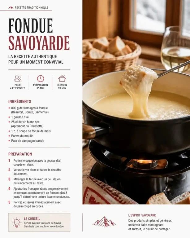 Dégustation de fondue savoyarde, spécialité incontournable à visiter en Haute-Savoie en hiver
