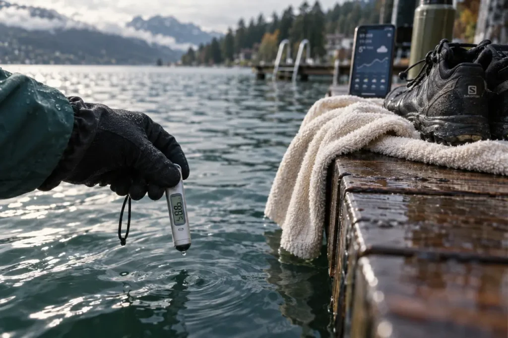 Temperature lac Annecy : thermometre immersible sur la rive