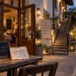 Hôtel restaurant bellevue annecy : entrée de l’hôtel avec chambres et accès restaurant