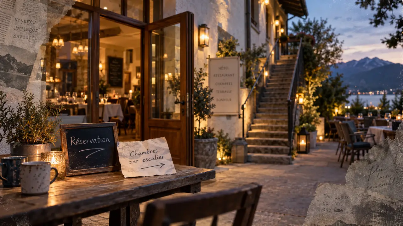 Hôtel restaurant bellevue annecy : entrée de l’hôtel avec chambres et accès restaurant