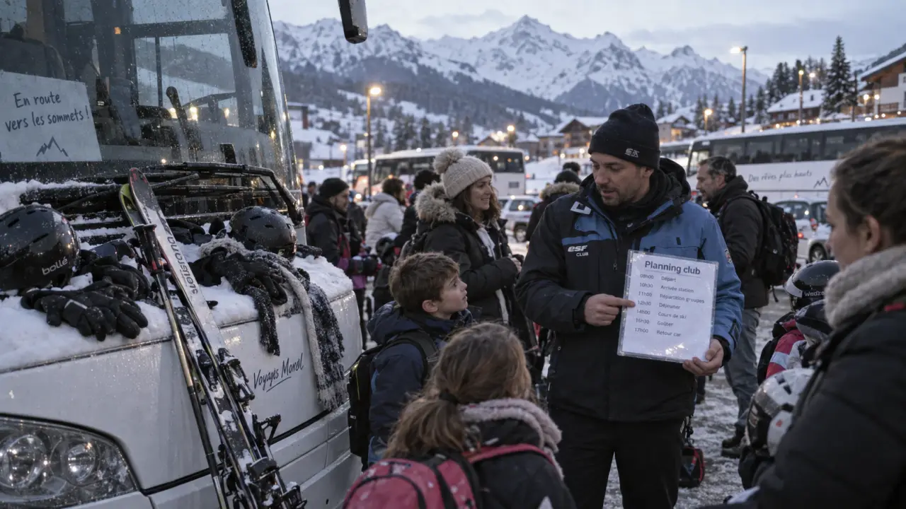 Ski club annecy : car neige avec skis et planning club