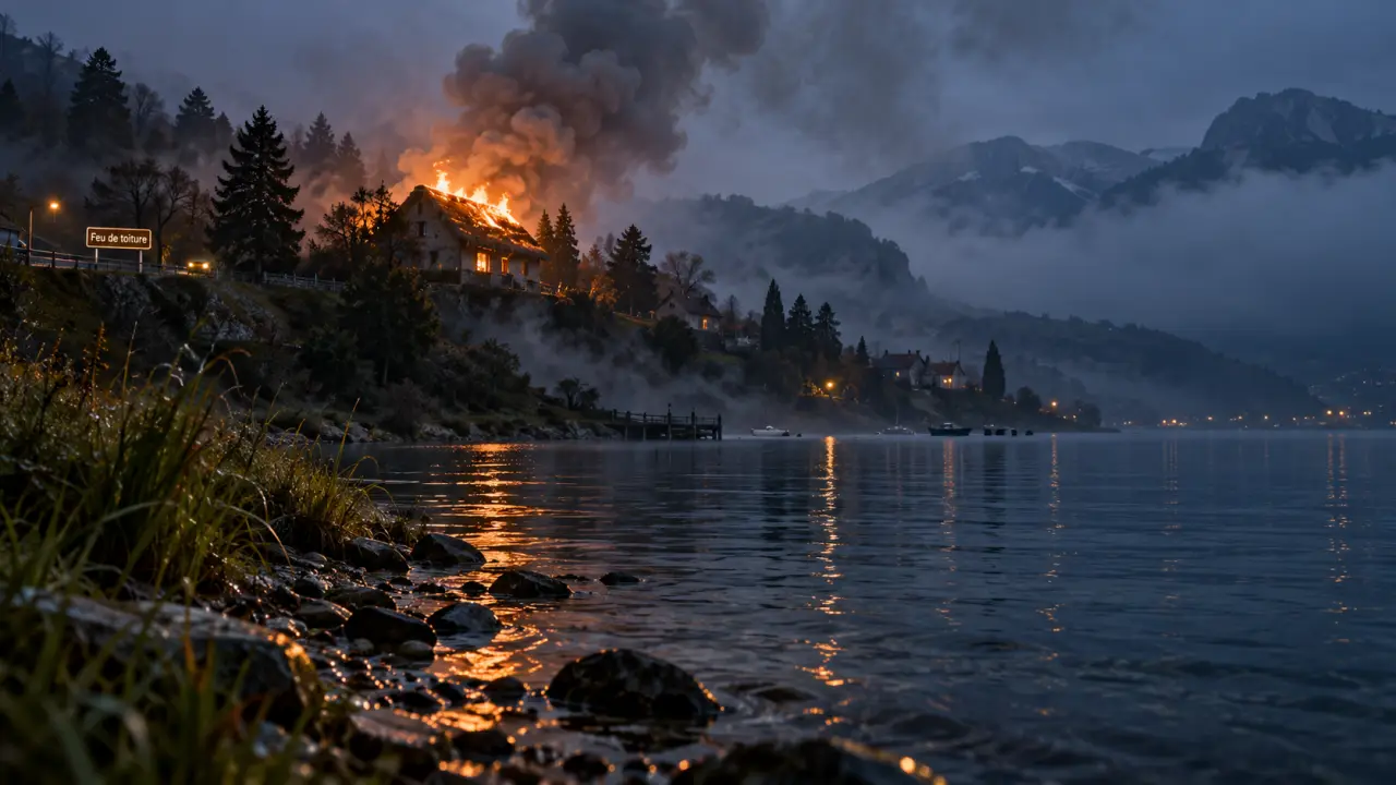 Veyrier-du-Lac : un feu de toiture en chaume visible depuis le lac